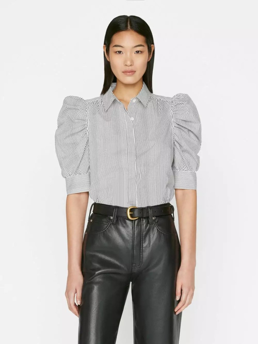 * Frame Denim Ruched Puff Sleeve Shirt — | Tops & Blouses