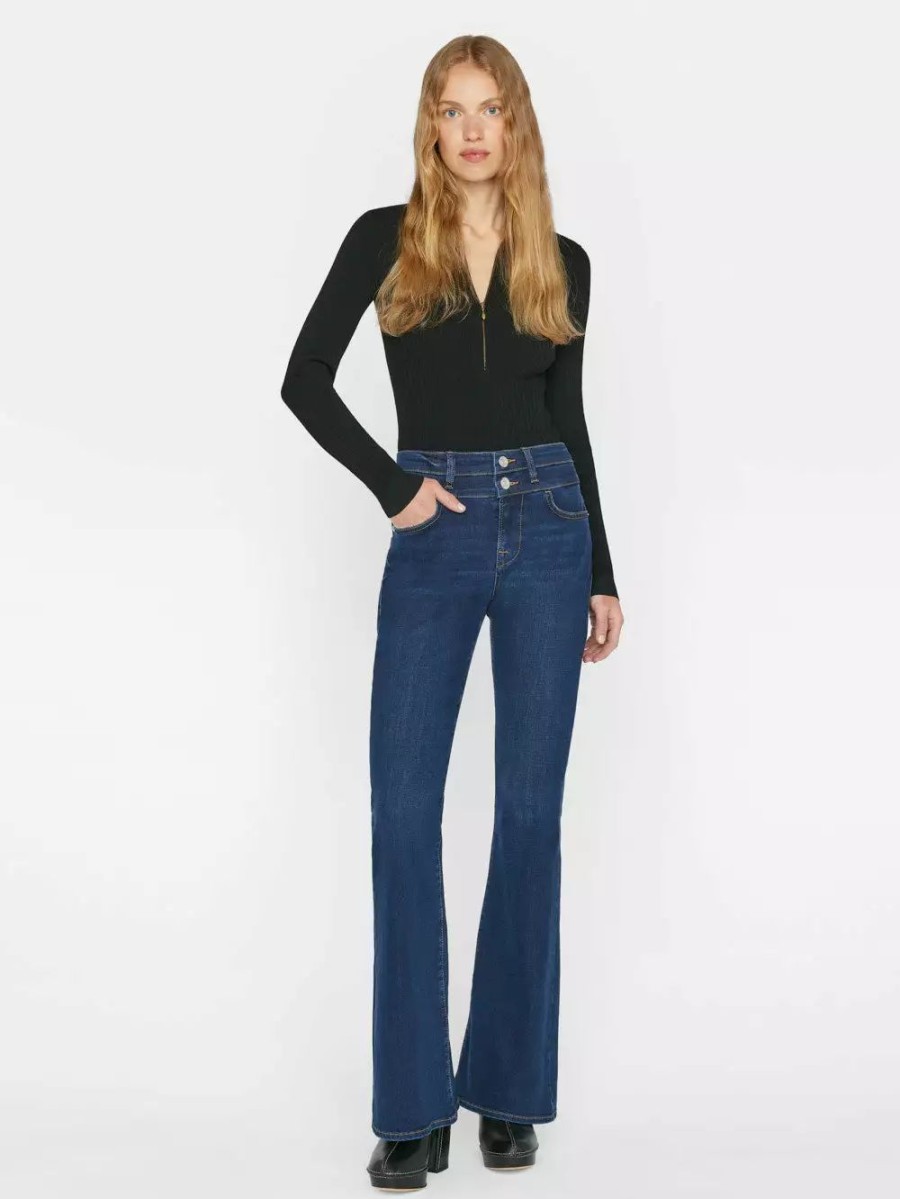 * Frame Denim Double Waist Band High Flare — | Denim By Fit