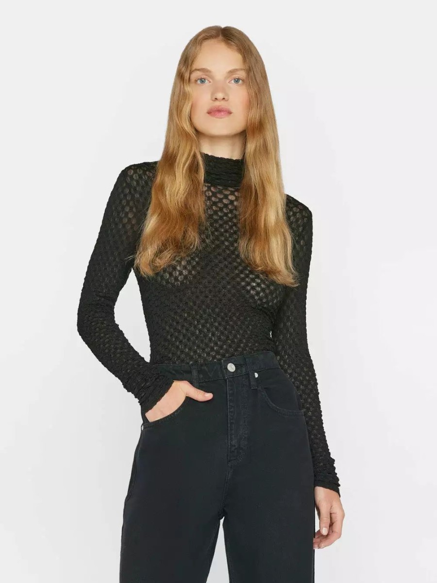 * Frame Denim Mesh Lace Turtleneck — | Tops & Blouses