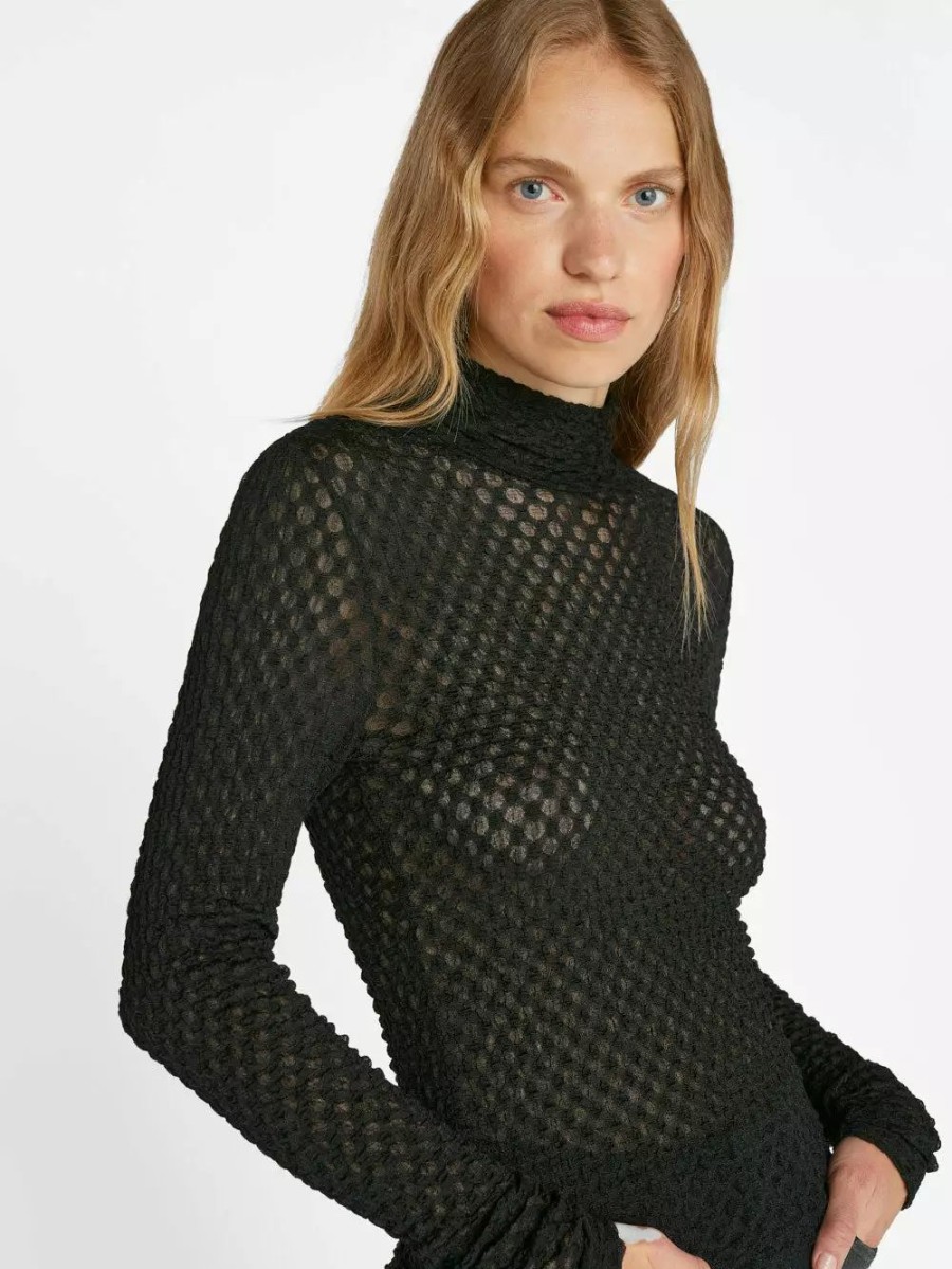 * Frame Denim Mesh Lace Turtleneck — | Tops & Blouses