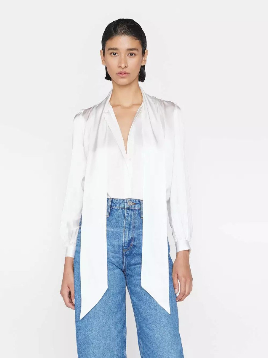 * Frame Denim Femme Tie Neck Blouse — | Tops & Blouses